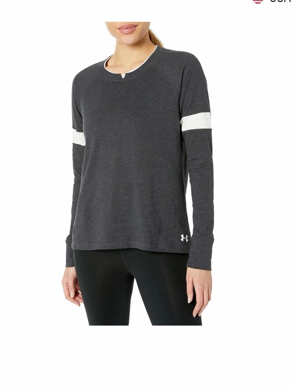 Under Armour Charcoal Gray Long Sleeve Crew with White Sleeve Stripes